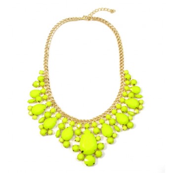 Neon Yellow Teardrop Gemstone Bib Necklace